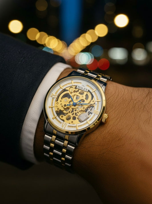 Rolex Skeleton Automatic Luxury Watch – Visible Mechanical Movement, Stainless Steel Design