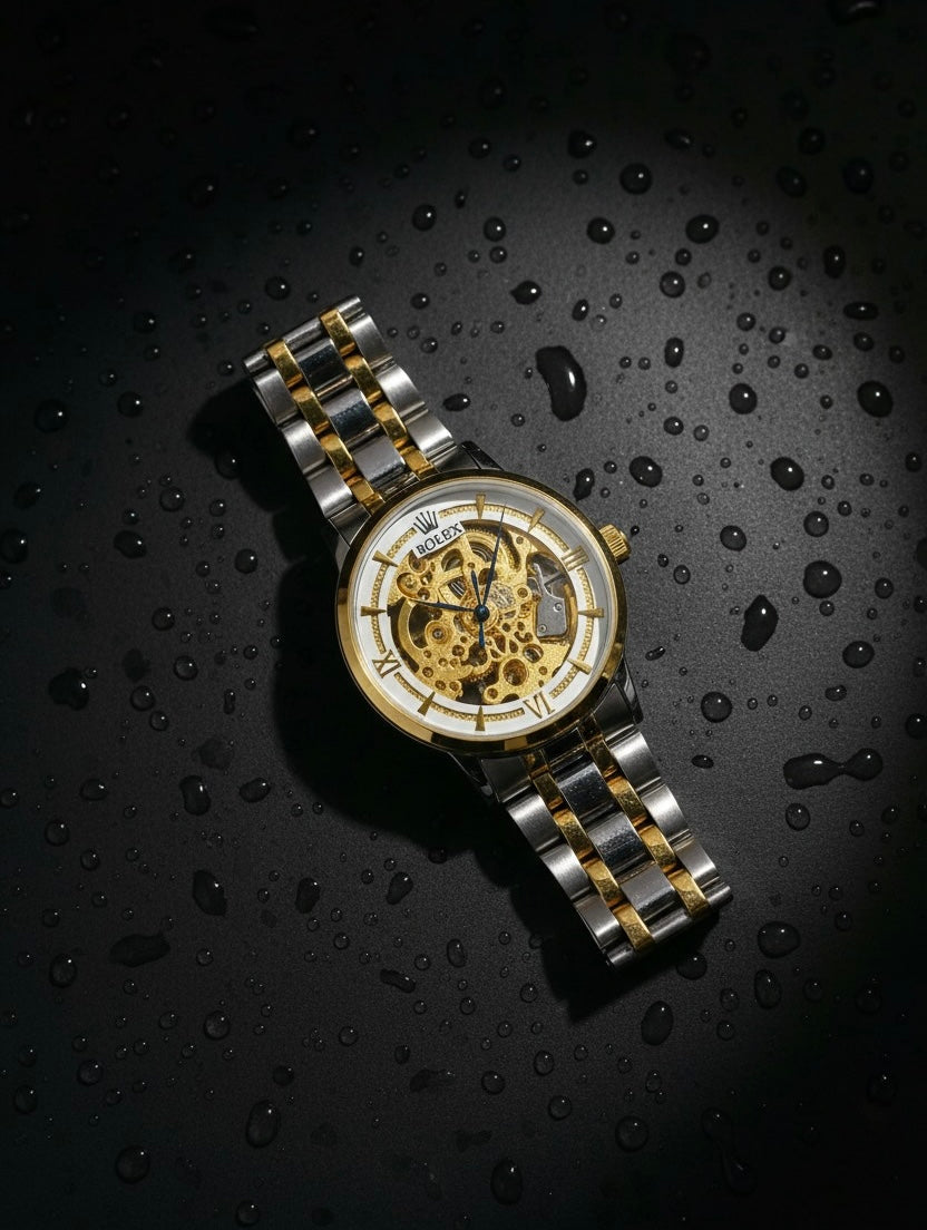 Rolex Skeleton Automatic Luxury Watch –  Visible Mechanical Movement, Stainless Steel Design