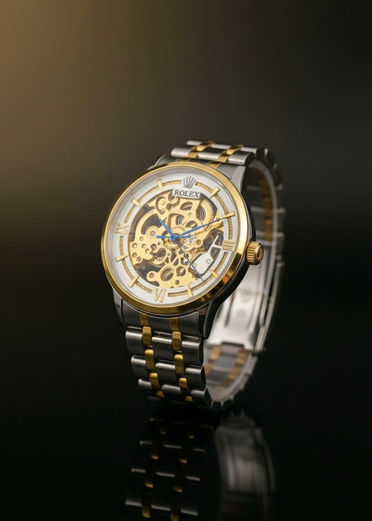 Rolex Skeleton Automatic Luxury Watch –  Visible Mechanical Movement, Stainless Steel Design