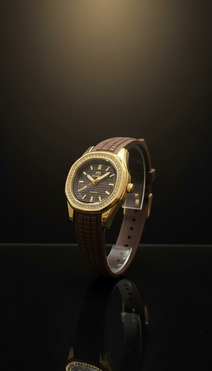 Ladies' Gold Crystal Watch | Sporty Elegance | silicon strap